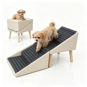 2-in-1 Dog Stairs For Bed And Couch 18.89 Foldable Dog Ramp For Couch 4 Pet Steps  & Ottoman For Small Dogs, Beige
