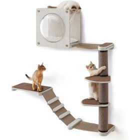 Set Of 5 Clickat Oasis Cat Climbing Wall, Cat Board, Hammock, Scratching Column, Interchangeable Washable Parts, Brown Oatmeal And Coffee