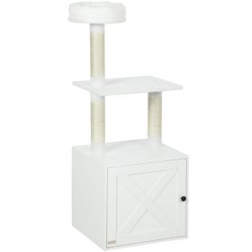Cat Tree With Litter Box Enclosure, Scratching Posts, Bed, Climbing Platforms For Indoor Cats, White