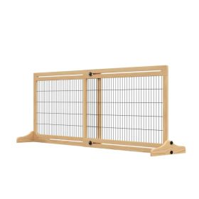 41"-72" Wooden Freestanding Pet Gate with Support Feet, for Small Medium Dogs, Natural