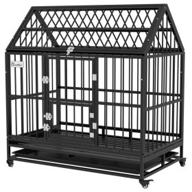 49" Heavy Duty Dog Crate with Removable Tray, Doors, Openable Roof, for Large and Extra Large Dogs, Black